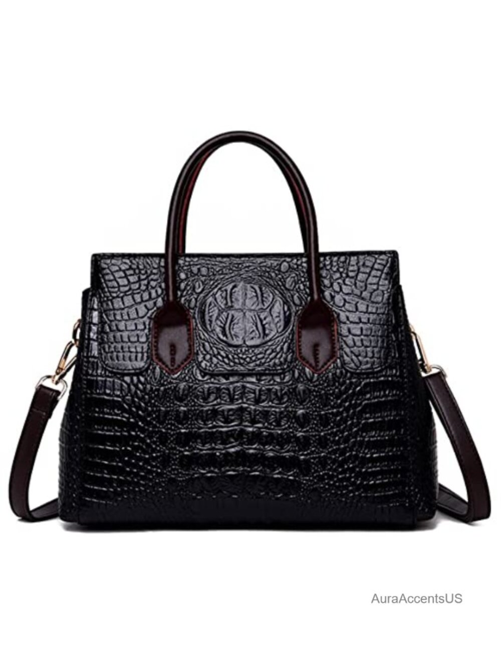 Embossed Crocodile Pattern PU Leather Satchel Tote with Crossbody Strap